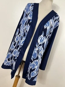 Slinky Brand 2X Jacket Blue White Travel Stretch Open Front Floral Flower J3 - Picture 1 of 6
