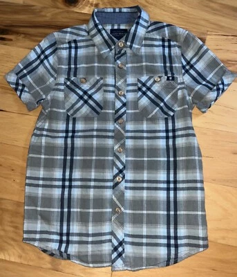LUCKY BRAND BOYS GRAY & NAVY PLAID BUTTON DOWN SHIRT SIZE S EXCELLENT COND LD2 - Image 1 of 3