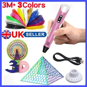 3D Printing Pen Set Doodle Printer Drawing 3 Colours PLA Filament Gift For Kids - Picture 1 of 10
