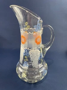 GORGEOUS Antique Victorian glass & enameled water pitcher c.1880+ U.S.A. - Picture 1 of 12