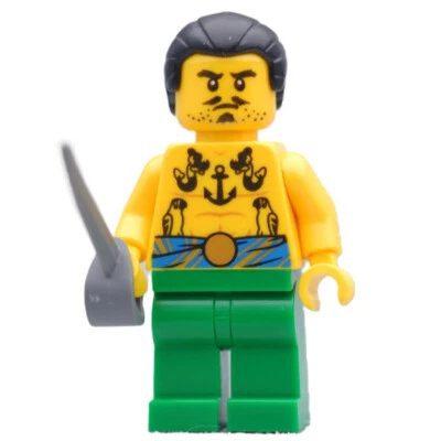 nueva minifigura LEGO Barracuda Bay Pirate - tatuaje, ancla, loro, tatuaje de sirena Foto 1 de 3