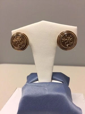 Designer Amy Kahn Russell Flower Themed Button Style Earring Bronze 14kt Plated - Image 1 of 3