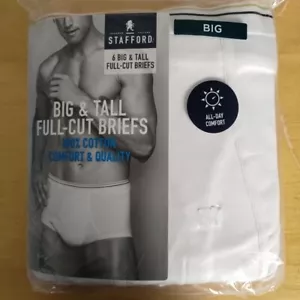 6 Pack JC Penney Stafford Men's Full Cut White Cotton Briefs Size 50 Underwear - Picture 1 of 10