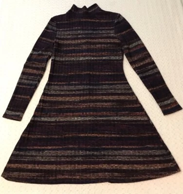 Bebop Sweater Dress Women Large Keyhole Back Striped Turtleneck Stretch Preppy - Image 1 of 4