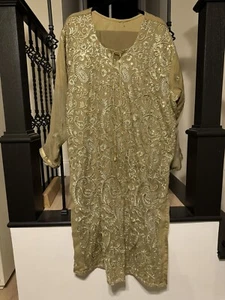INDIAN PAKISTANI SHALWAR KAMEEZ WEDDING PARTY WEAR SIZE 52 GOLD PLUS SIZE - Picture 1 of 3