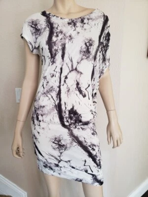 SACRED THREADS Off White black Offset Tie Dye look Summer Dress Medium (1784) - Image 1 of 2
