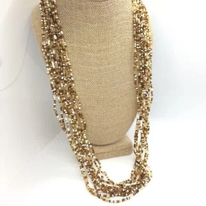 COLDWATER CREEK MULTI STRAND NECKLACE GLASS SEED BEAD BRASS BOHO BOHEMIAN - Picture 1 of 8