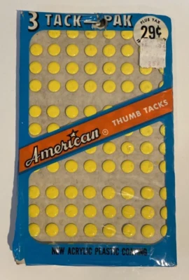 Винтажные Saf T Hed Brand Thumb Tacks American Tack Co Inc 92 в упаковке Новые Желтые - Изображение 1 из 4