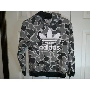 Vintage Adidas Hoodie Camo Trefoil Logo Pullover Sweatshirt Kids Size Medium - Picture 1 of 3
