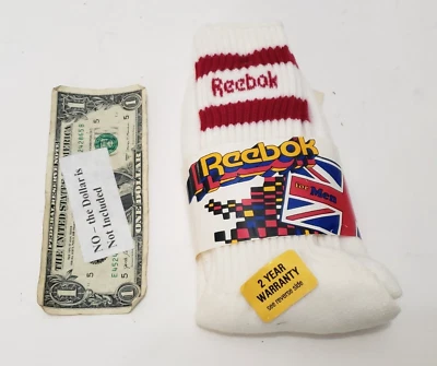 Reebok Vintage Tube Calf  Socks White Red 1980s Stripe Retro  NEW International - Image 1 of 4