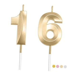 Birthday Candles Numbersth Birthday Candles, Number Birthday 16 Champagne Gold - Picture 1 of 8