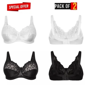 Pack of 2 Women Total Support Non Wired Lace Full Cup Non Padded Soft Ladies Bra - Picture 1 of 7
