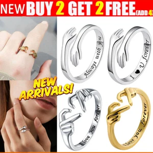 Adjustable Love Hug Ring Band Open Finger Alloy Sterling SWomens Jewelry New - Picture 1 of 16