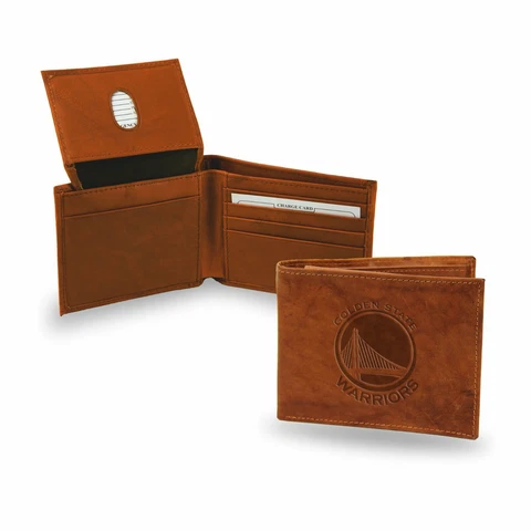 Golden State Warriors Wallet Premium Brown LEATHER BillFold Embossed Basketball Cover