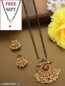 Joyería étnica larga para mujeres indias de boda larga del sur de la India Mangalsutra - Imagen 1 de 7