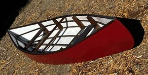 16’ Canoe Built in the 60’s or 70’s Wood/Fiberglass + 2 Seats, Lifejackets, Oars - Picture 1 of 13