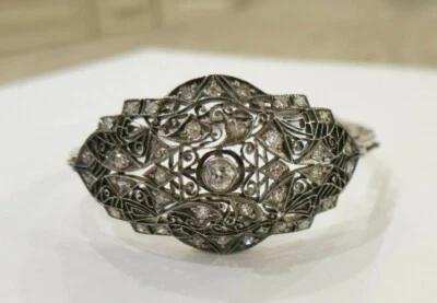 Brazalete Vintage Estate Genuino Antiguo Corte Diamante Oro 14k y Esterlina Dos Tonos  Foto 1 de 4