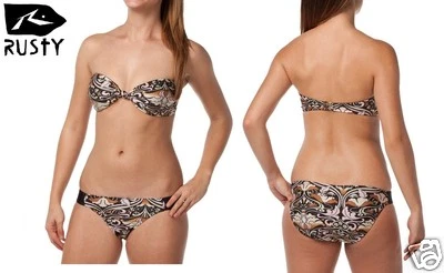 Conjunto de bikini sin tirantes Rusty Romance halter talla 14AU negro de surf PVP $80 Foto 1 de 2