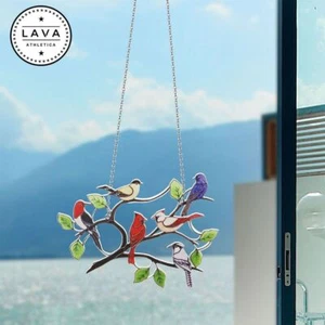 Multicolor Metal Panel Bird Stained Glass Window Suncatcher Hanging Home Decor - Picture 1 of 9
