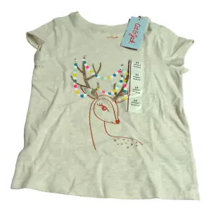 Cat & Jack Toddler Girls Size 3T Short Sleeve T-Shirt Oatmeal Christmas Deer - Picture 1 of 7