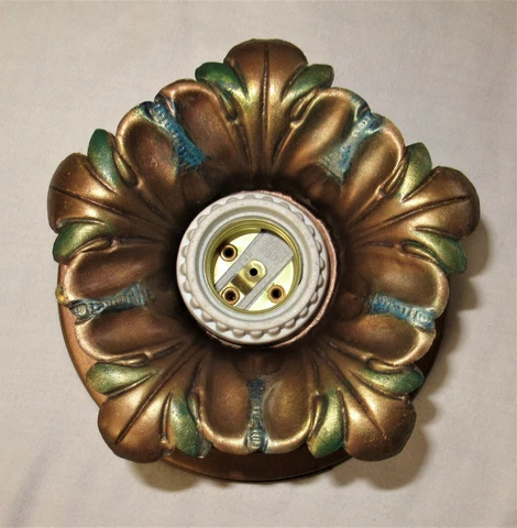 VTG DECO VICTORIAN METAL FLUSH MOUNT CHANDELIER CEILING FIXTURE 1930'S Cover