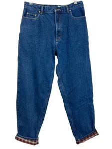 Eddie Bauer Women's size 16  32X30 Blue Denim Plaid Flannel Lined Jeans WPL 9647 - Picture 1 of 9