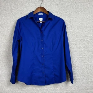 Chico's Top Womens 0/S Blue Non Iron Long Sleeve Cotton Collared Button Down - Picture 1 of 10