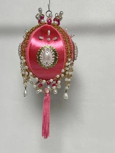 VTG Beaded Push Pin Handmade Christmas Ornament Pink & White Ornate 1960s -70s - Picture 1 of 8