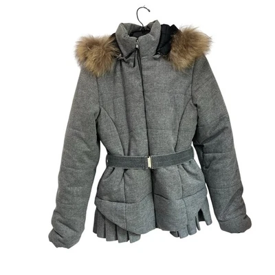 Lapin House Girls Winter Coat Faux Fur Hood Belted Quilted Jacket Size 14 - Image 1 of 4