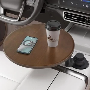 Car Tray & Car Desk for Laptop, 360° Rotating Wood Cup Holder Table, Steering Wh - Picture 1 of 8