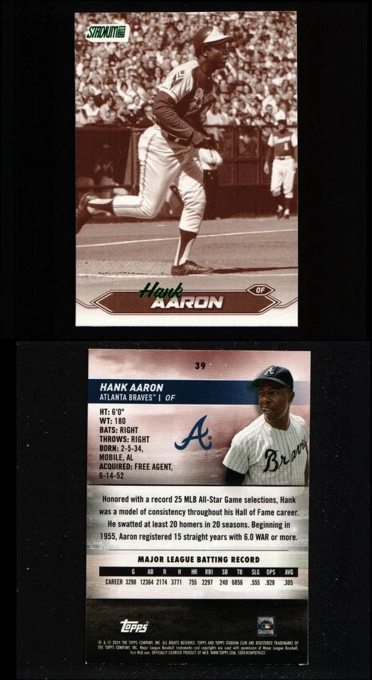 Stadium Club #39 Hank Aaron Sepia 2024 Foto 1 de 1