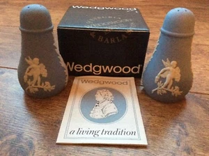 Wedgwood Blue Jasper Salt & Pepper Brand New Original Box Tissue paper & Leaflet - Picture 1 of 5