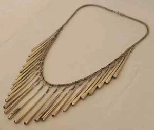 Vtg Native Eastern Style White Silver Metal Fringe Bib Dangle Feather Necklace - Picture 1 of 6