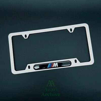 BMW M Logo Silver Stainless Steel License Plate Frame 82120010404 - Image 1 of 4