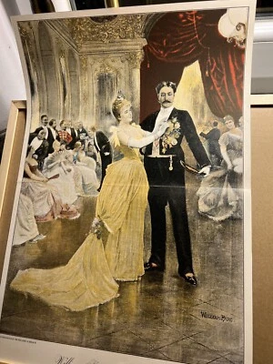 Antik Illustration 1893 BALL TANZEN KLEIDE GEMÄLDE KUNST Kunstdruck Holzschnitt - Bild 1 von 4
