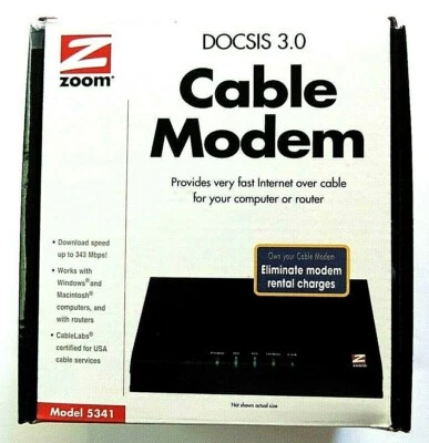 Zoom 5341 DOCSIS 3.0 Cable Modem With Power Cord Guide Ships Free Next Day - Image 1 of 4