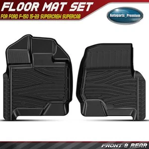 2Pcs Black Front Row Floor Mats for Ford F-150 2015-2023 SuperCrew SuperCab 4dr - Picture 1 of 10