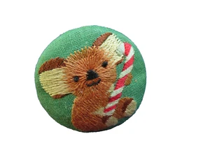 Hallmark PIN Christmas Vtg KOALA BEAR w CANDY CANE Embroidered STITCHERY 1986 - Picture 1 of 2