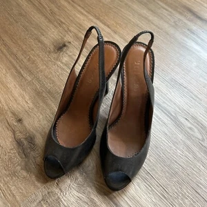 Unisa Black 100% Soft Genuine Leather Peep Toe Sling Back Pump Heels Sz 7 - Picture 1 of 6