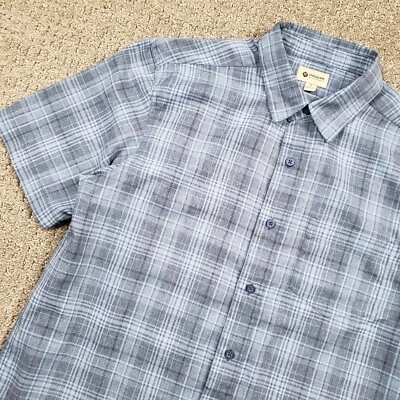 Haggar Shirt Mens Medium Blue Plaid Button up Short Sleeve Casual Preppy Grunge - Image 1 of 4