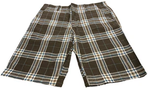 Old Navy Mens Shorts sz 34 (36) Flat Front Bermuda Brown Blue Plaid 100% Cotton - Picture 1 of 11