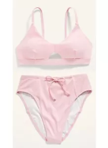 Old Navy Women Ribbed Bralette Keyhole Top High-Waisted Swim Bottoms Size M or L - Picture 1 of 9