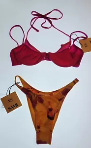 SAME Los Angeles Bikini Set 2pc Size XS Bra Double Layer Top Bottom 90s Tropical - Picture 1 of 14