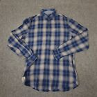 Ed Hardy Shirt Mens MEDIUM blue long sleeve cotton plaid pocket collared SIZE M