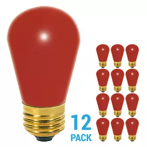 12 Pack RED Patio String Light Sign Bulb 120V 11W S14 Medium E26 Base 11S14/R - Picture 1 of 4