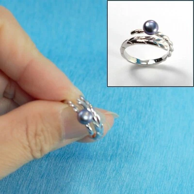 Adjustable Wheat-Style Black Pearl Ring – .925 Sterling Silver - Image 1 of 4