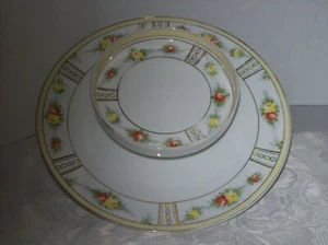 VINTAGE PORCELAIN TWO TIER SERVING PLATE HAND PAINTED RISING SUN NIPPON - Picture 1 of 3