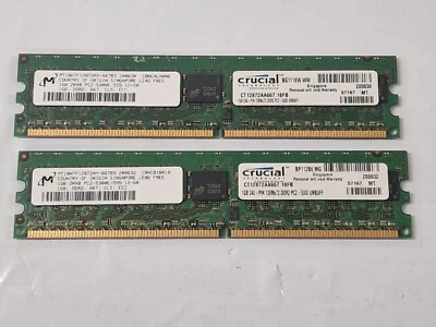 2 x 1GB DDR2-667 PC2-5300E Non-Reg ECC RAM MT18HTF12872AY-667B3 HP 384705-051 - Image 1 of 4