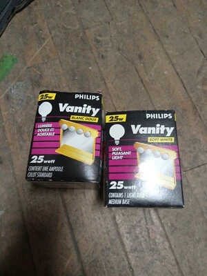 2- PHILIPS SOFT WHITE 25W VANITY LIGHT. MEDIUM BASE. G25. NEW - Image 1 of 4