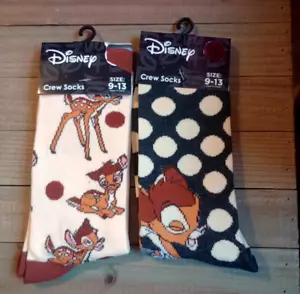 Disney Bambi Socks Cartoon Adult Crew 2 Pair Mens Size 9-13 - Picture 1 of 2